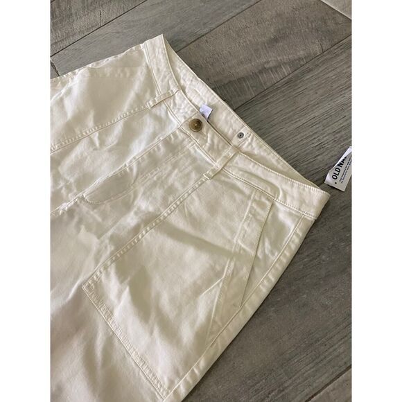 Old Navy NWT White Utility Pants Size 14 Tall Straight Leg Stretch Cotton Casual - Picture 2 of 9